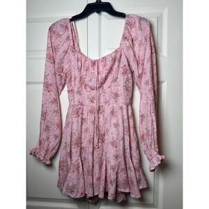 Trixx Pink Floral Long Sleeve Romper Cottagecore Square Neck Rose Print S